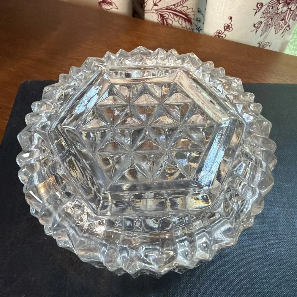 Vintage Pressed Glass Clear Vanity Lidded Powder Jar